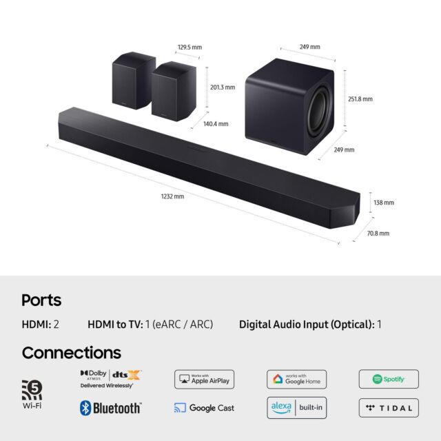 Samsung HW-Q990F/XU 11.1.4ch Q-Series Soundbar with Subwoofer & Rear Speakers - Titan Black