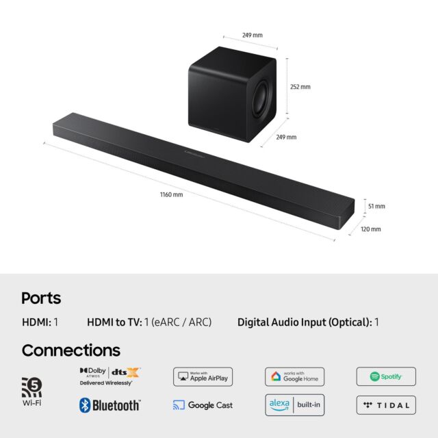 Samsung HW-QS700F/XU 3.1.2ch Q-Series Soundbar with Subwoofer - Titan Black