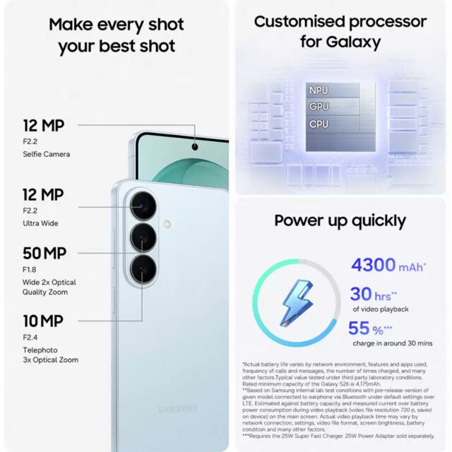 Samsung SM-S942BLBGEUE Galaxy S26 6.3inch 5G 12GB/256GB - Sky Blue