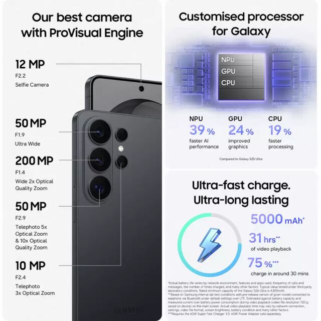 Samsung SM-S948BZKDEUE Galaxy S26 Ultra 6.9inch 5G 12GB/256GB - Black