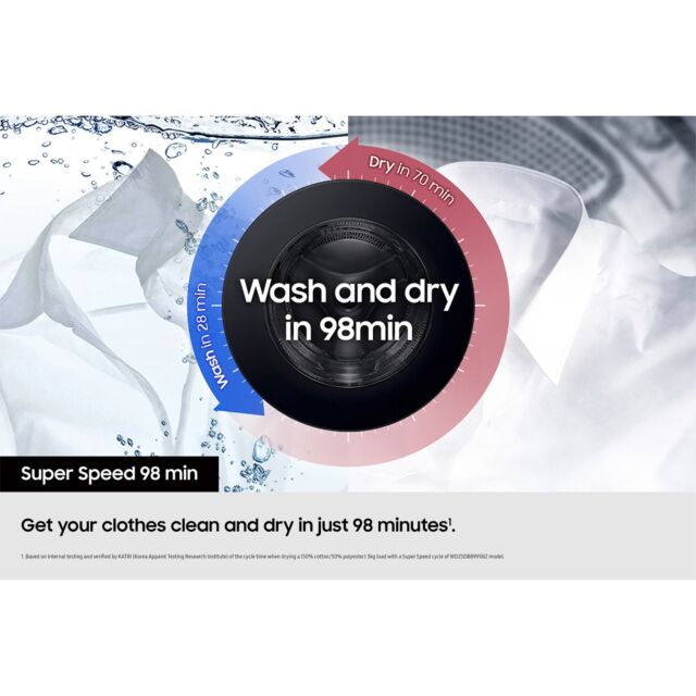 Samsung WD18DB8995BZT1 Series 9 Bespoke Ai All-In-One Washer Dryer, Large Capacity 18Kg/11Kg, Dark Silver