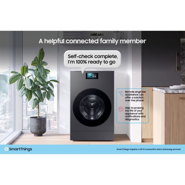 Samsung WD18DB8995BZT1 Series 9 Bespoke Ai All-In-One Washer Dryer, Large Capacity 18Kg/11Kg, Dark Silver