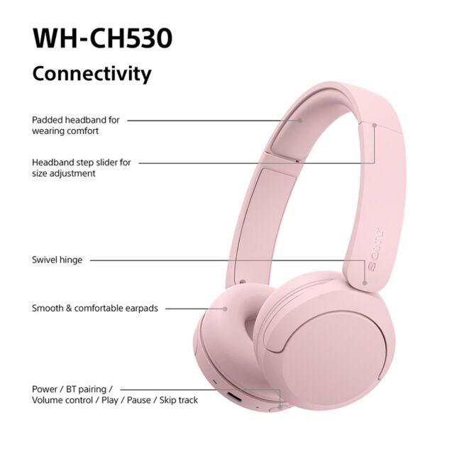 Sony WHCH530P.CE7 Wireless Over Ear Headphones - Pink