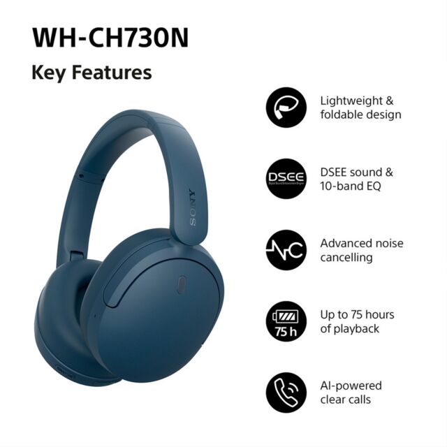 Sony WHCH730NL.CE7 Wireless Noise Cancelling Over ear headphones - Blue