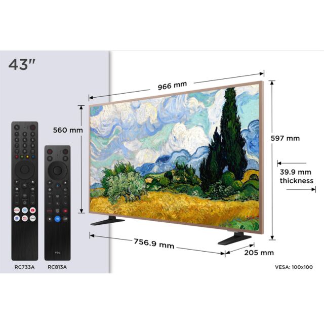 TCL 43A400 PRO-UK 43inch 4K Ultra HD Qled Ai Art TV