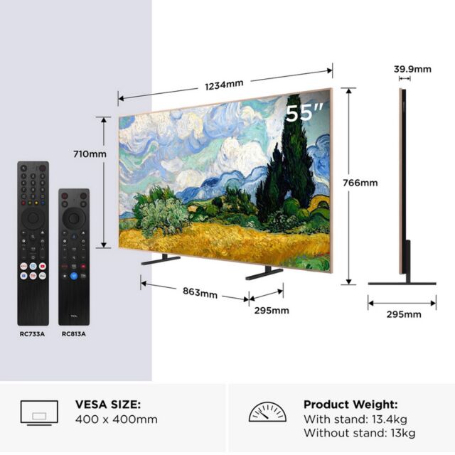 TCL 55A400 PRO-UK 55inch 4K Ultra HD QD-MINI LED AI Art TV - Black