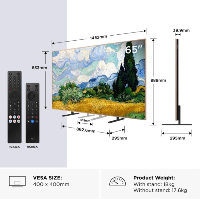 TCL 65A400 PRO-UK 65inch 4K Ultra HD Qd-Mini Led Ai Art TV - Black