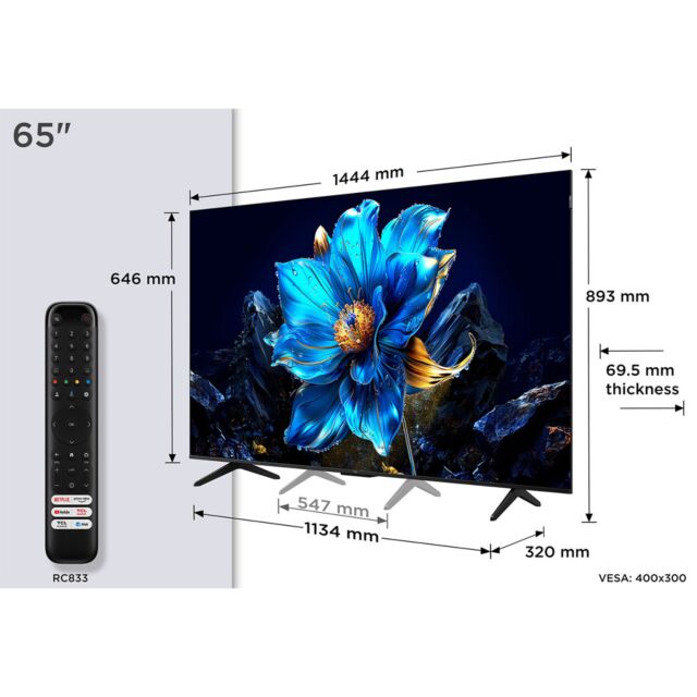 TCL 65P7K-UK 65inch 4K QLED Direct LED HDR Google TV