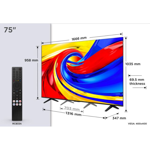 TCL 75P7L-UK 75inch 4K HDR QLED Direct LED Google TV
