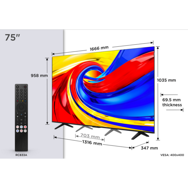 TCL 75P7L-UK 75-inch 4K QLED HDR Google TV