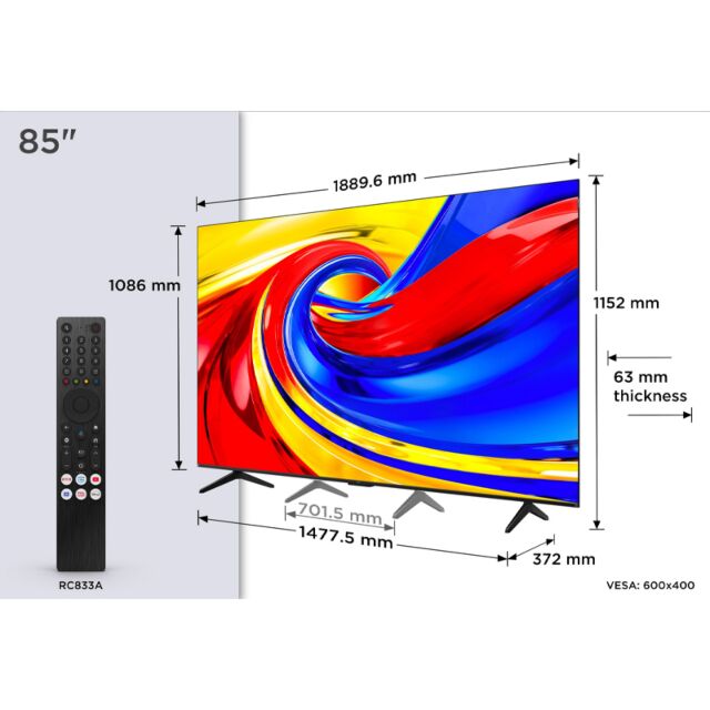 TCL 85P7L-UK 85inch 4K HDR QLED Direct LED Google TV