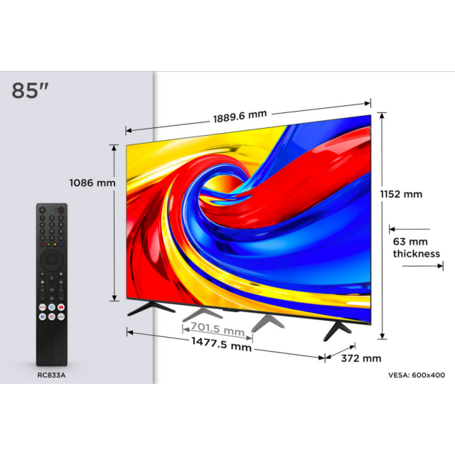 TCL 85P7L-UK 85inch 4K HDR QLED Direct LED TV Black