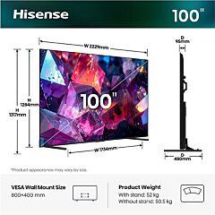 Hisense 100E7STUK PRO 100" Hi-QLED 144Hz 4K Ultra HD AI Smart TV - Charcoal Grey