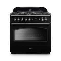 Rangemaster CLAS90FXDFFBL/C Classic FX 90cm Dual Fuel Cooker, Black, Chrome Trim