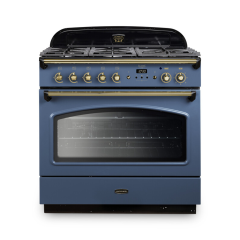 Rangemaster CLAS90FXDFFSB/B Classic FX 90cm Dual Fuel Cooker, Stone Blue, Brass
