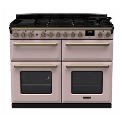 Rangemaster ESDLB110DFPPPK/AB1 Estel Deluxe 110cm BC Dual Fuel Range Cooker, Pale Pink/Antique Brass