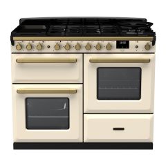 Rangemaster ESDLO110DFPPCR/AB1 Estel Deluxe 110cm Dual Fuel Range Cooker, Pale Cream/Antique Brass