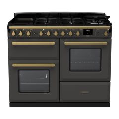 Rangemaster ESDLO110DFPSLT/AB1 Estel Deluxe 110cm Dual Fuel Range Cooker, Slate/Antique Brass