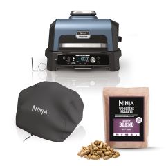 Ninja OG901UKCOVKIT Electric BBQ Grill & Smoker with Cover and Woodfire Pellets - Black/Blue