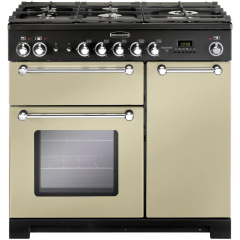 Rangemaster KCH90DFFCR/C KITCHENER 90cm Dual Fuel Range Cooker, Cream/Chrome
