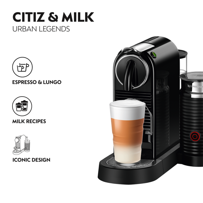 Delonghi EN267.BAE Nespresso Citiz Coffee Machine with Aeroccino Milk Frother, Black