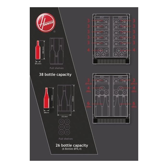 Hoover HWCB 60D UK/N  HWCB60DUK/N 59.5cm Built In Wine Cooler - Black