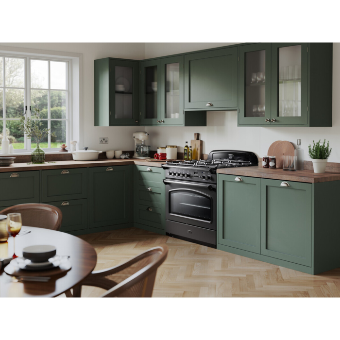 Rangemaster CLAS90FXDFFBL/B Classic FX 90cm Dual Fuel Cooker, Black, Brass Trim