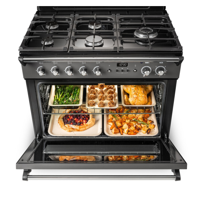 Rangemaster CLAS90FXDFFBL/C Classic FX 90cm Dual Fuel Cooker, Black, Chrome Trim