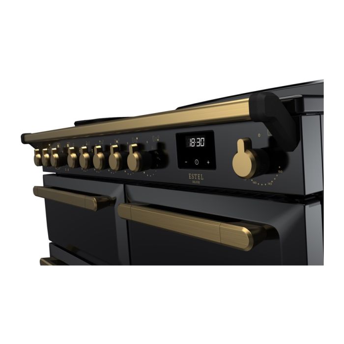 Rangemaster ESDL100EIPGBL/AB1 Estel Deluxe 100cm Induction Range Cooker, Black/Antique Brass