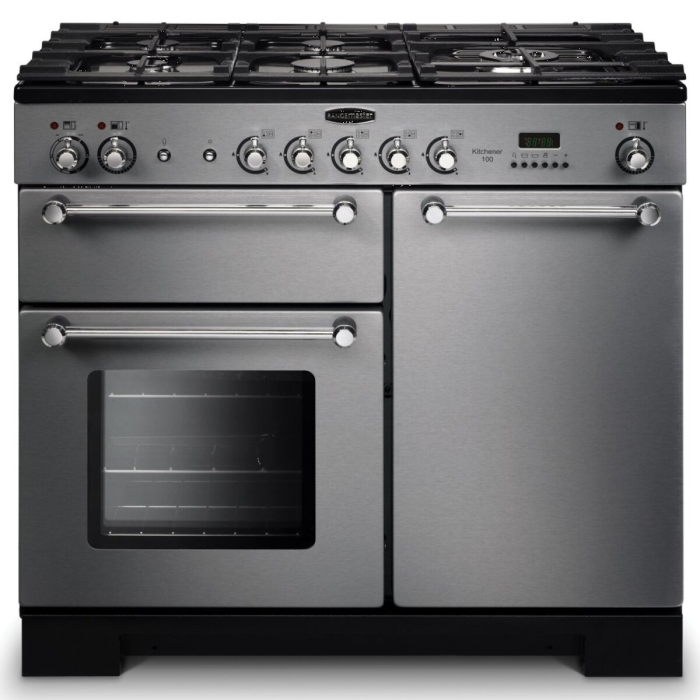 Rangemaster KCH100DFFSS/C Kitchener 100cm Dual Fuel Range Cooker, Stainless Steel