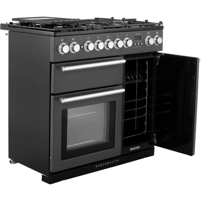 Rangemaster NEX90DFFCB/C Nexus 90cm Dual Fuel Cooker, Charcoal Black