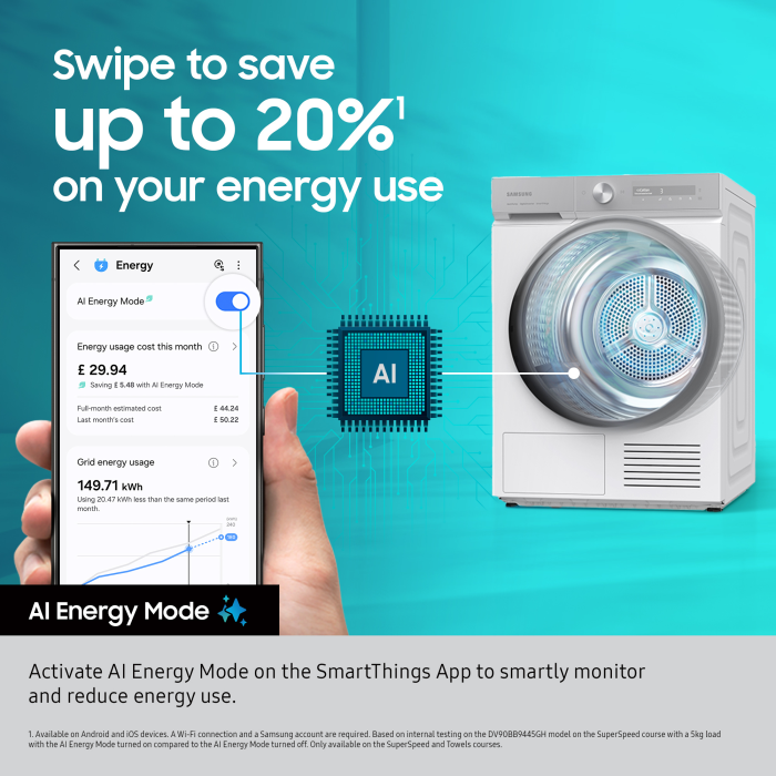 Samsung DV90F09F4SU1 9kg Heat Pump Tumble Dryer - Dark Grey