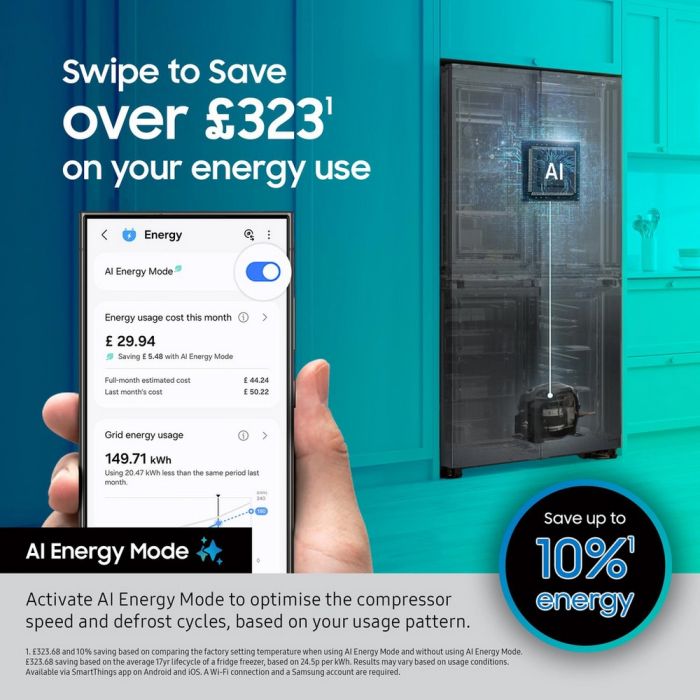 Samsung RF24BB620EB1EU 90.8cm 70/30 Total No Frost American Fridge Freezer - Black