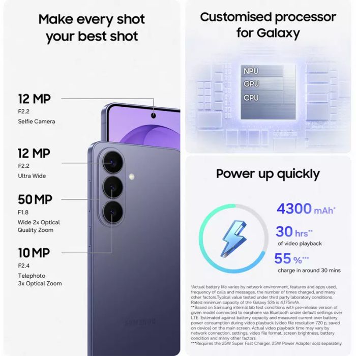 Samsung SM-S942BZVGEUE Galaxy S26 6.3inch 5G 12GB/256GB - Cobalt Violet