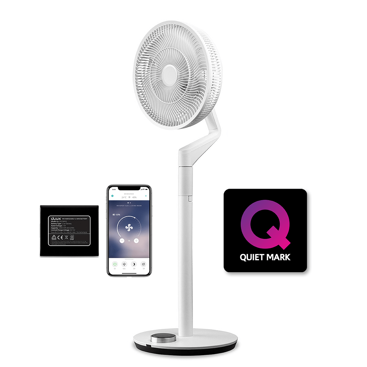 DUUX DXCF15UK Whisper Flex Ultimate Fan White + Battery Pack