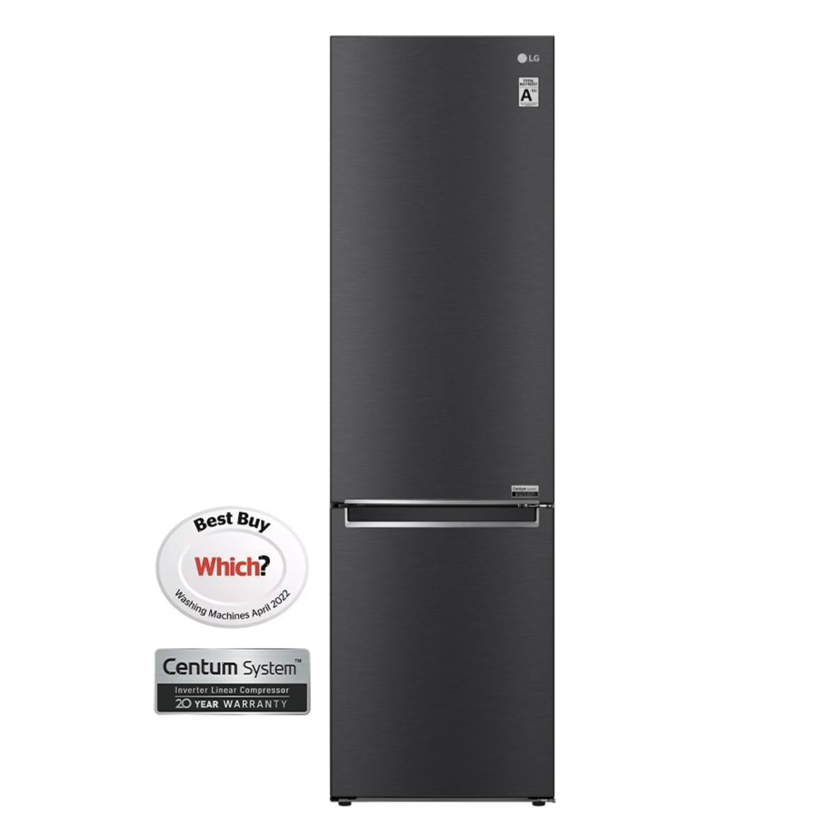 LG GBB92MCB2P Centum 384L A Rated 60cm Tall Fridge Freezer, Black