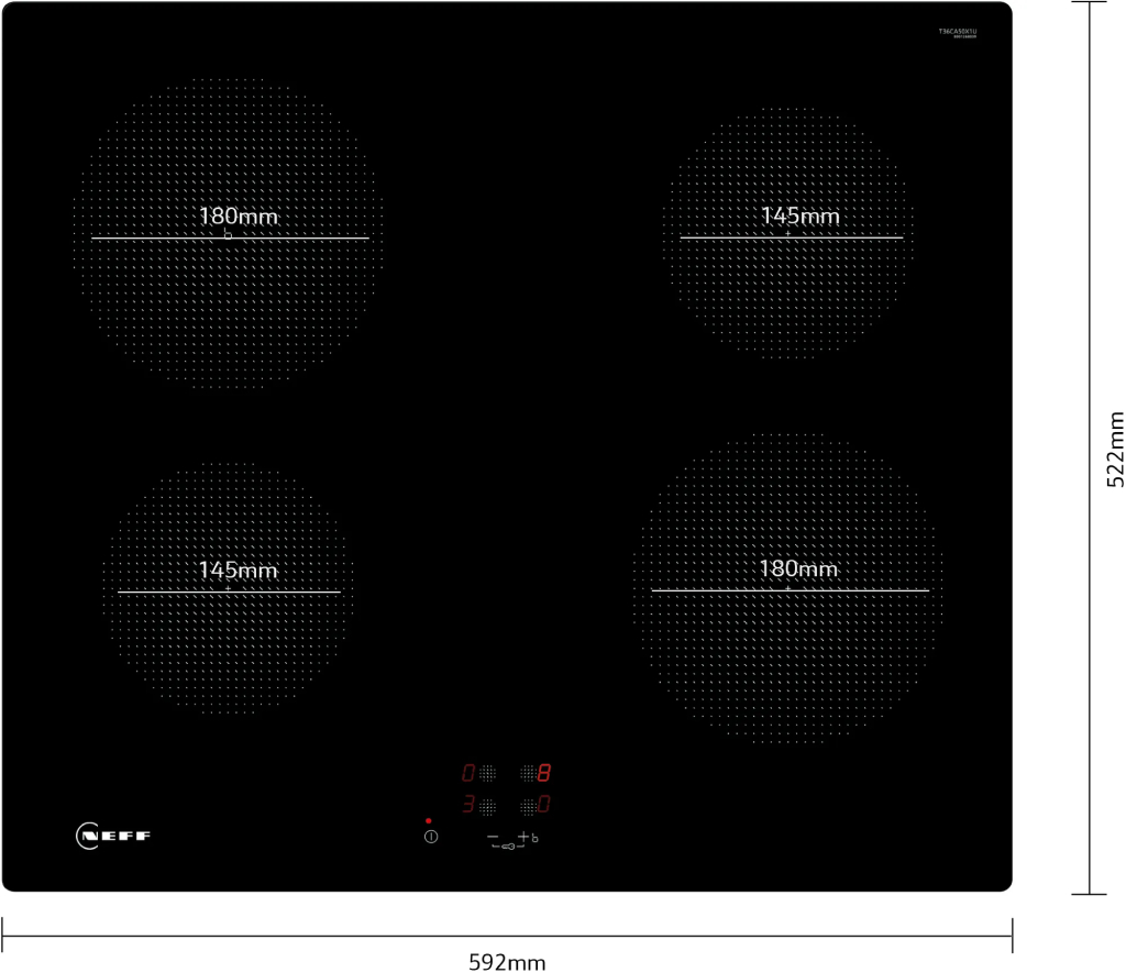 NEFF T36CA50X1U 60cm 4 Zone Induction Hob, Front Touch Control, Black