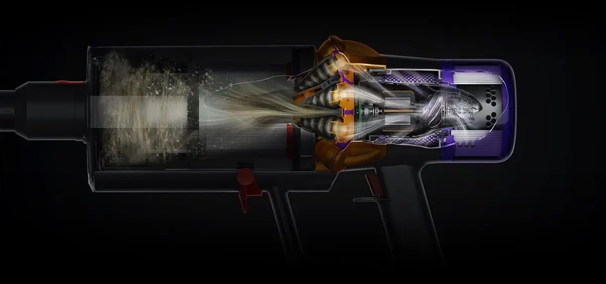 Dyson V15 Total Clean powerful centrifugal forces in action.