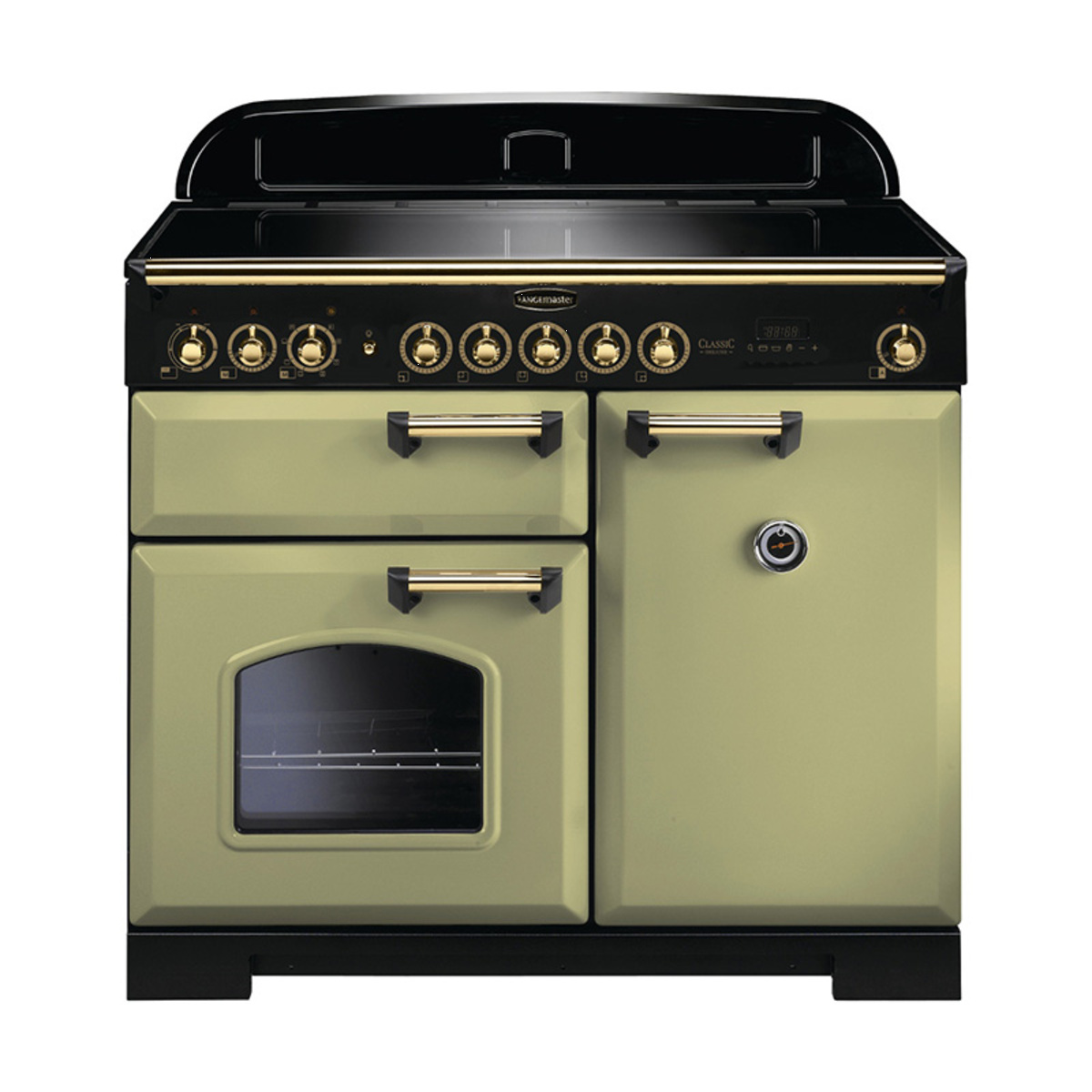114830 CLASSIC Deluxe 100cm Induction Range Cooker, Olive Green/Brass Trim