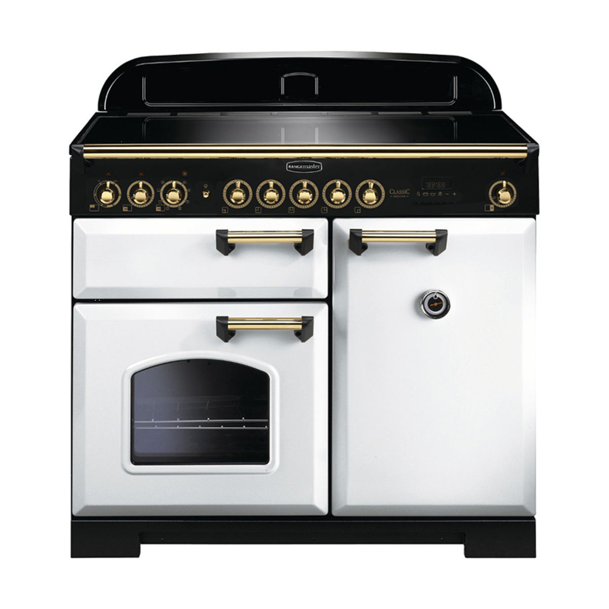 114040 CLASSIC Deluxe 100cm Induction Range Cooker, White/Brass Trim