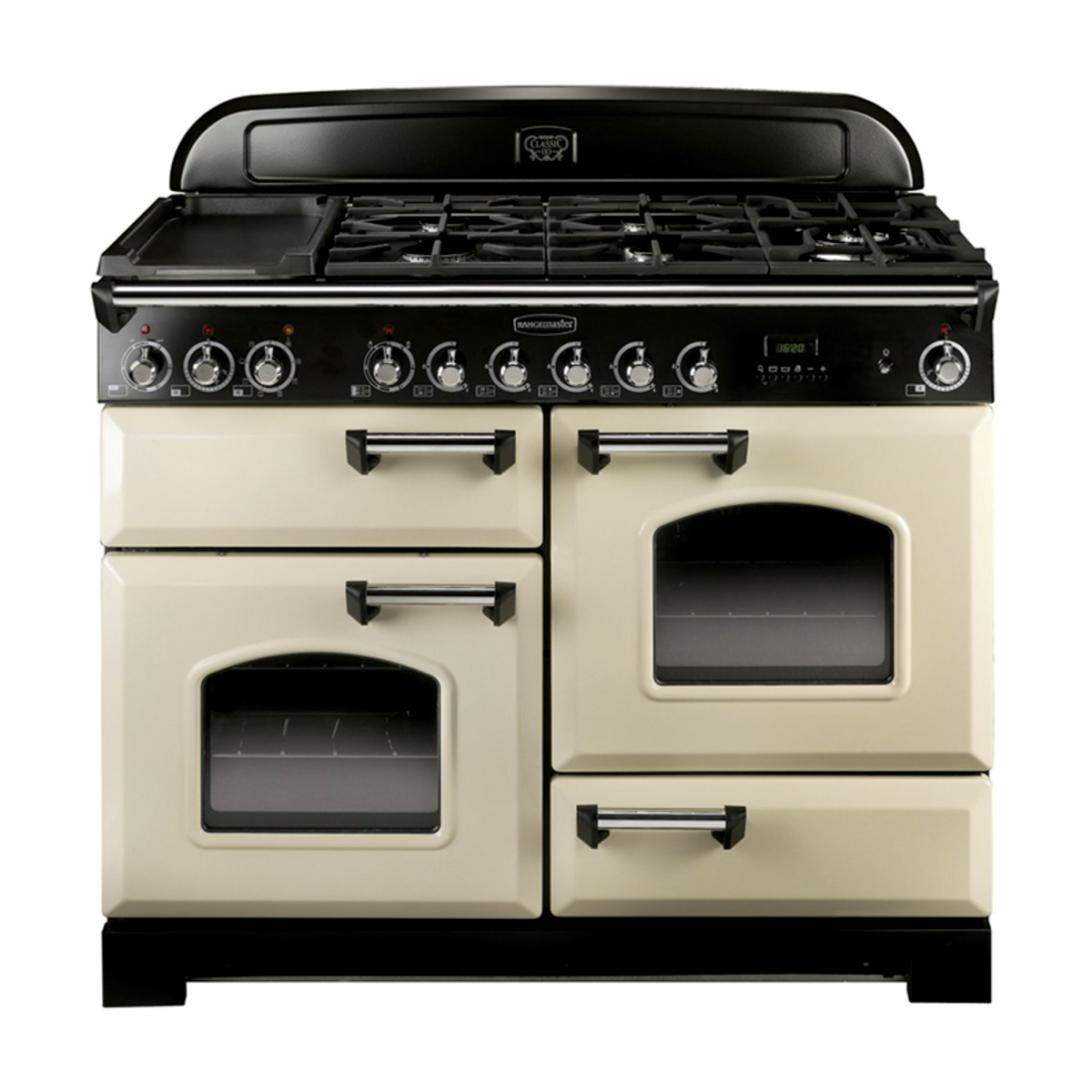79790 CLASSIC Deluxe 110cm Dual Fuel Range Cooker, Cream/Chrome Trim