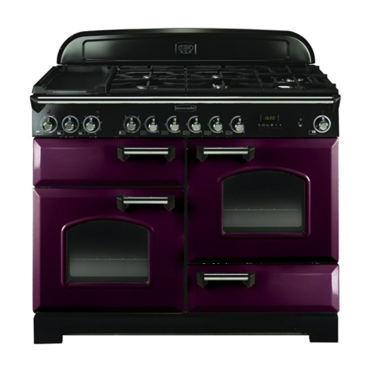 84420 CLASSIC Deluxe 110cm Dual Fuel Range Cooker, Cranberry/Chrome Trim