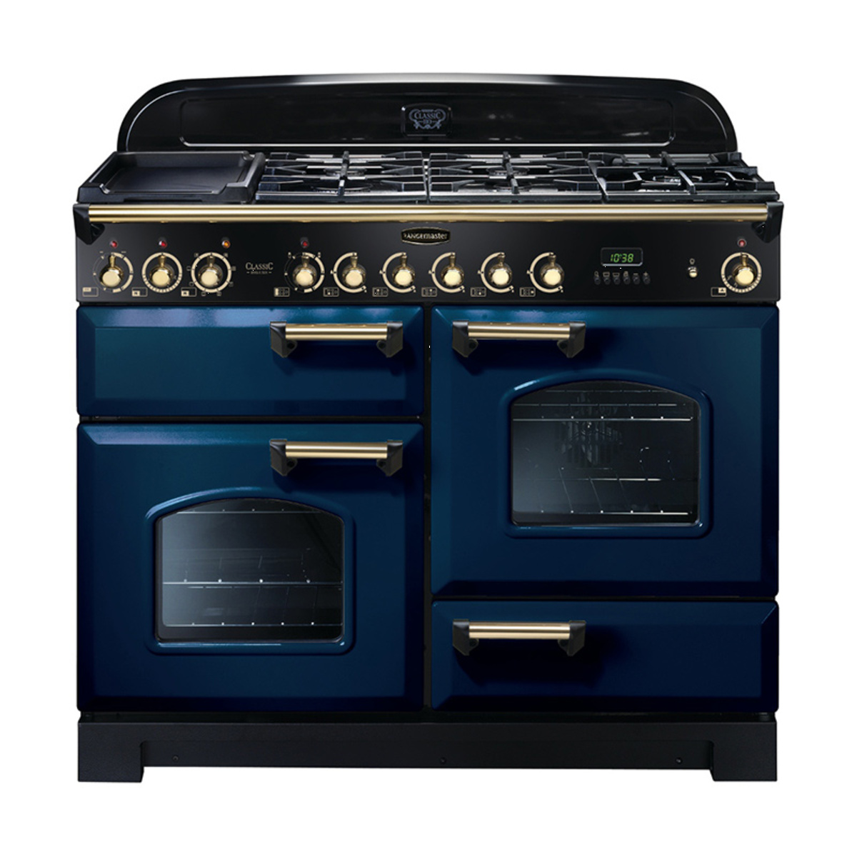 112920 CLASSIC Deluxe 110cm Dual Fuel Range Cooker, Regal Blue/Brass Trim