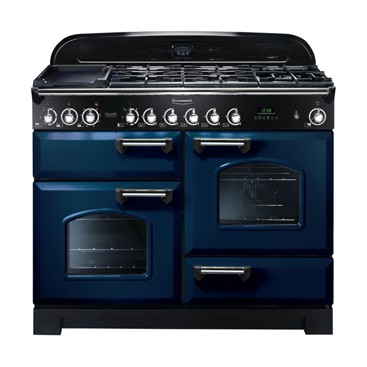 112910 CLASSIC Deluxe 110cm Dual Fuel Range Cooker, Regal Blue/Chrome Trim