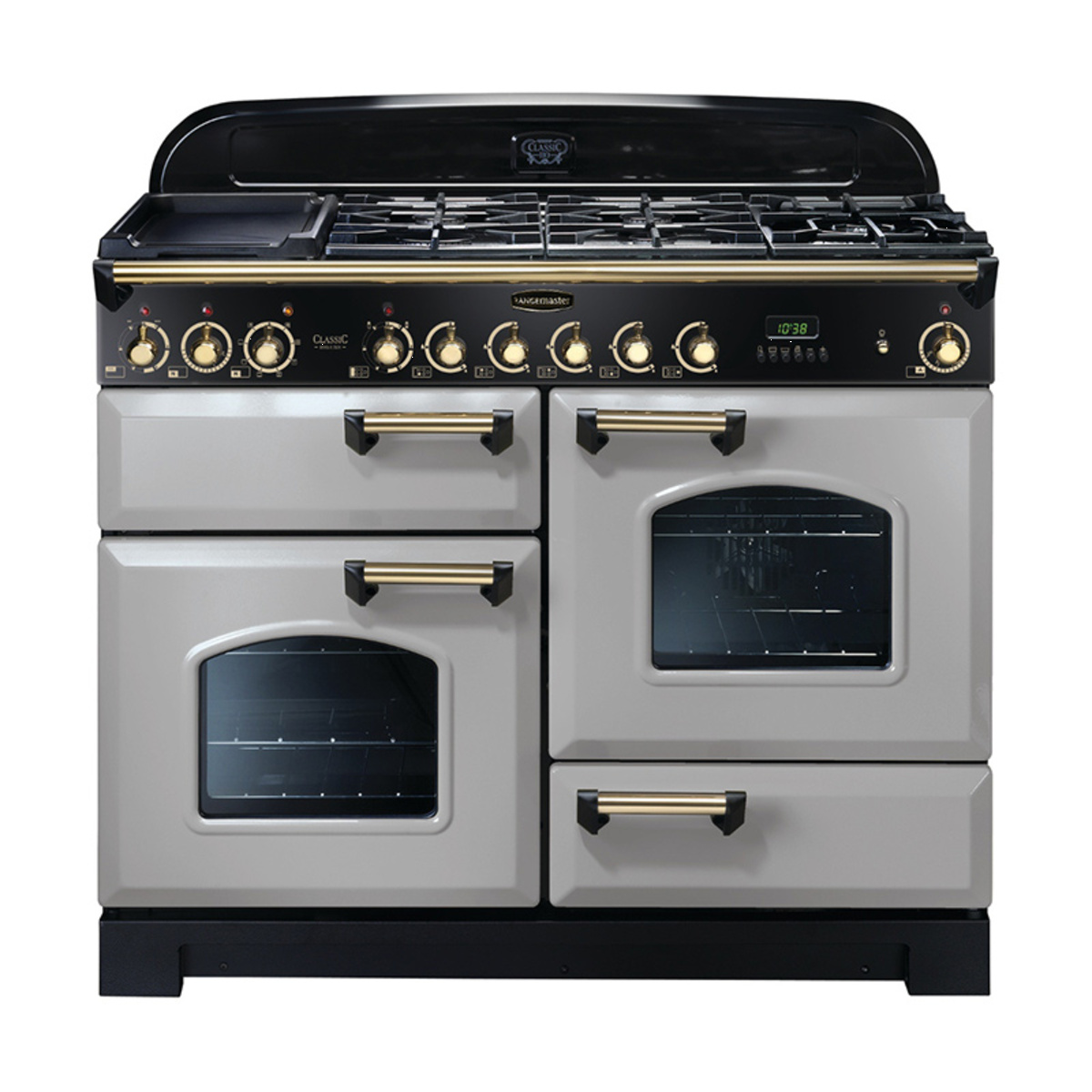 114480 CLASSIC Deluxe 110cm Dual Fuel Range Cooker, Royal Pearl/Brass Trim