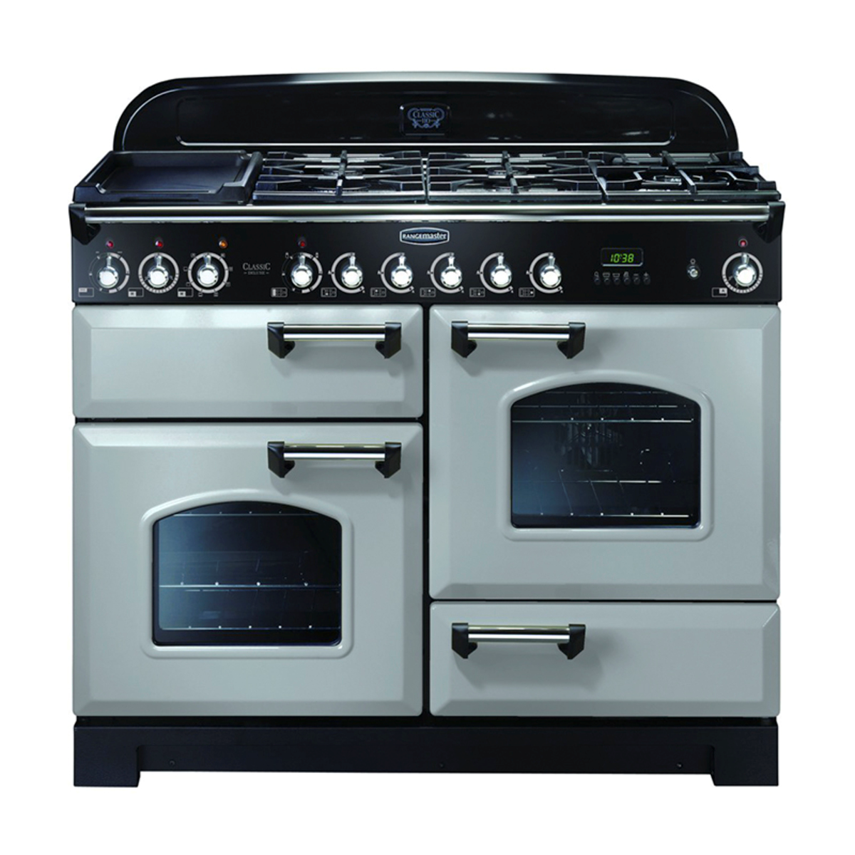 100650 CLASSIC Deluxe 110cm Dual Fuel Range Cooker, Royal Pearl/Chrome Trim