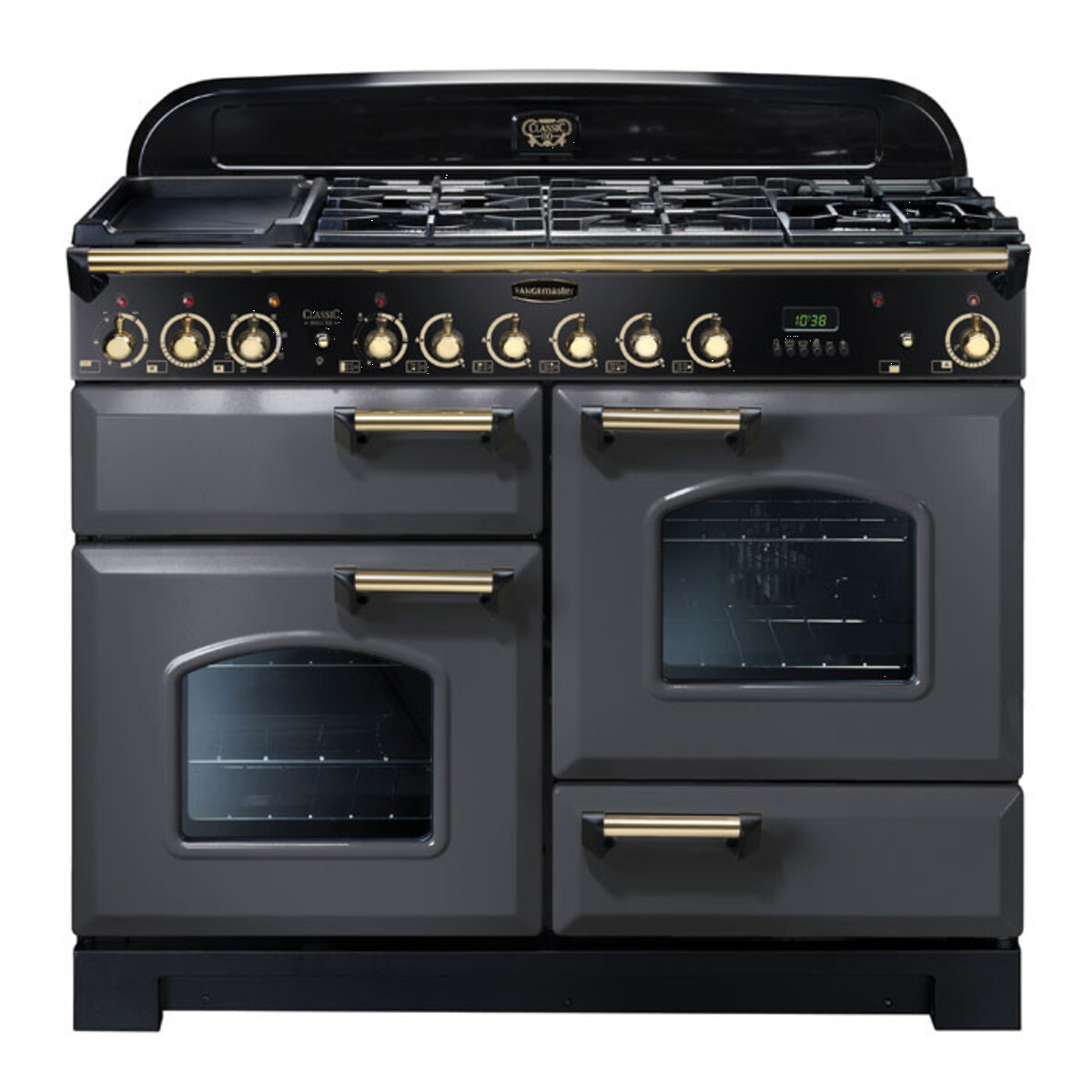 124250 CLASSIC Deluxe 110cm Dual Fuel Range Cooker, Slate/Brass Trim