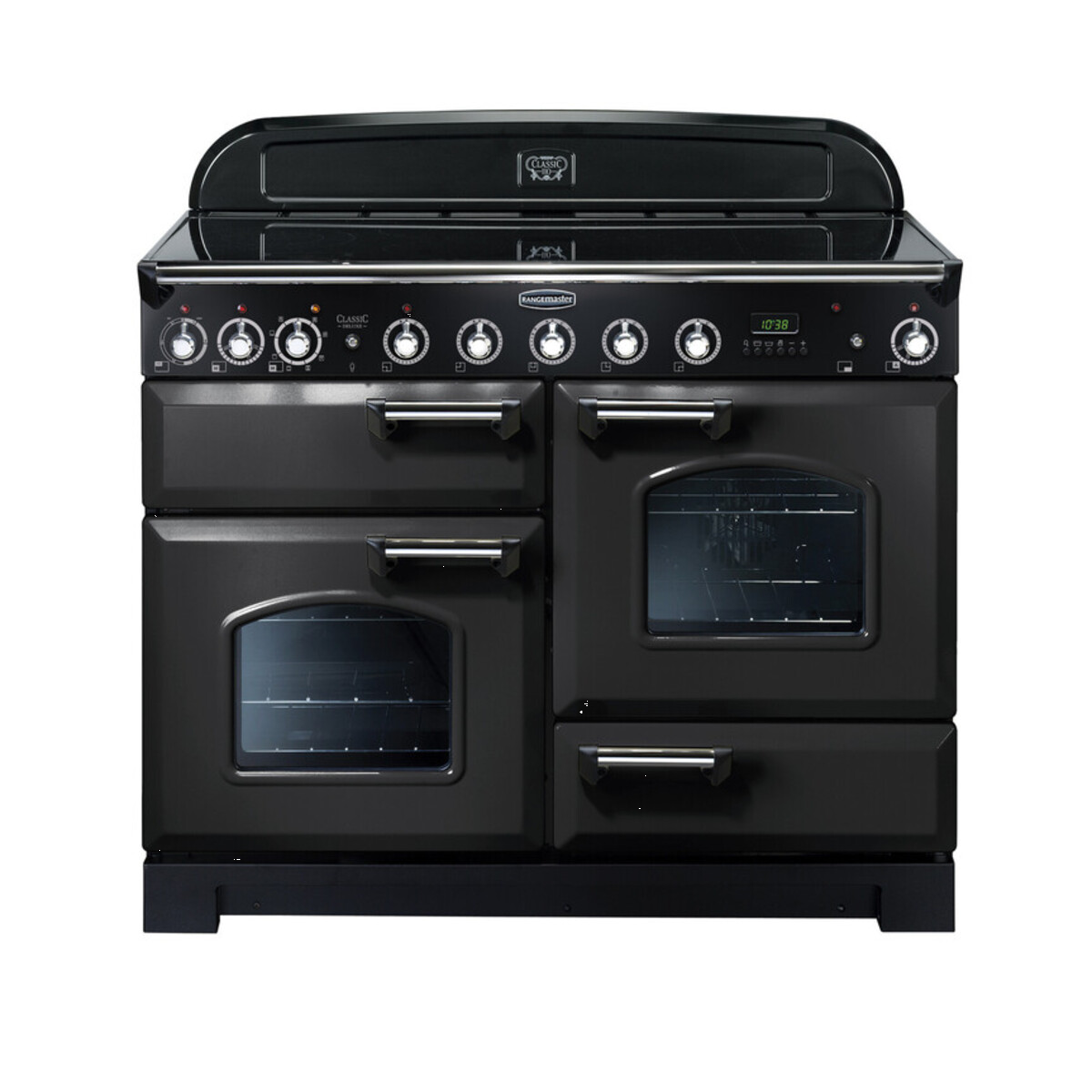128560 CLASSIC Deluxe 110cm Ceramic Range Cooker, Charcoal Black/Chrome Trim