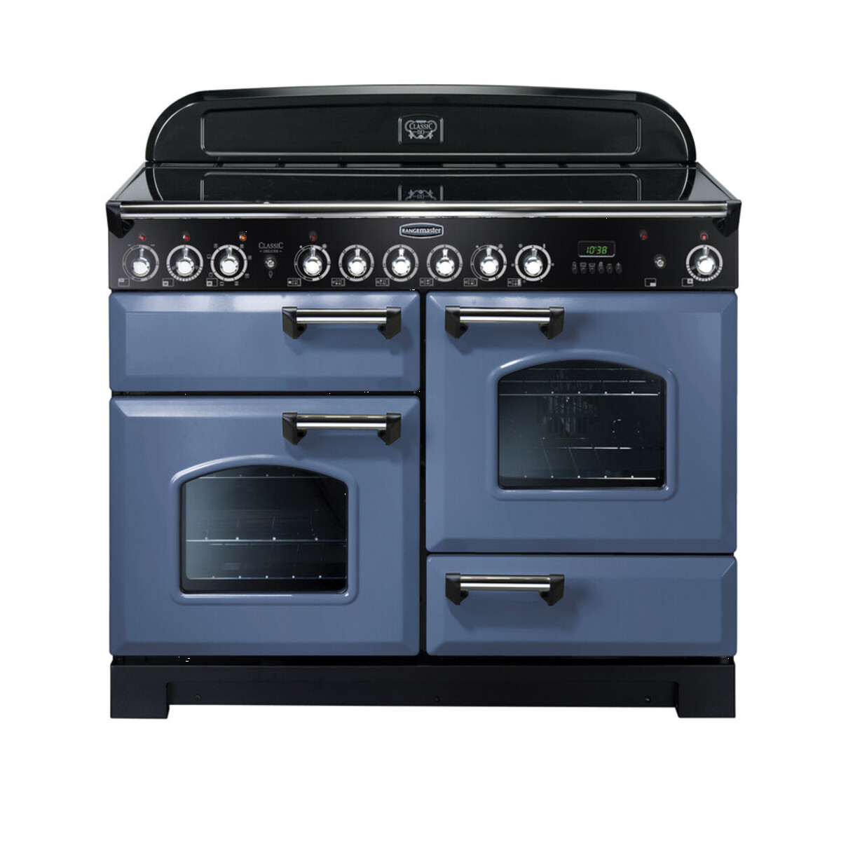 127360 CLASSIC Deluxe 110cm Ceramic Range Cooker, Stone Blue/Chrome Trim