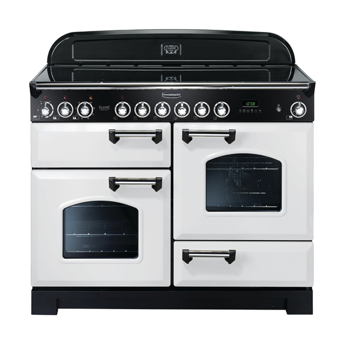 114150 CLASSIC Deluxe 110cm Ceramic Range Cooker, White/Chrome Trim